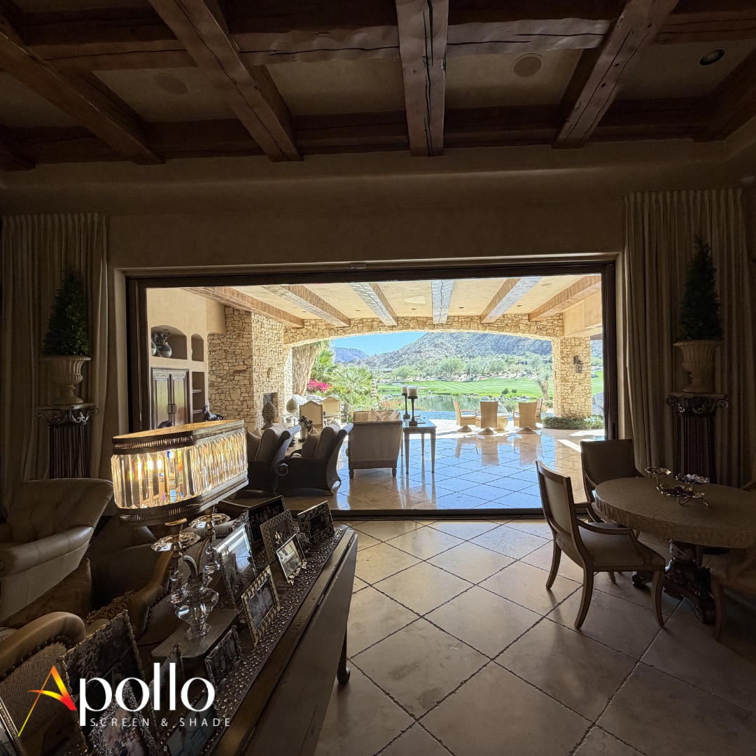 Apollo Large Motorized Patio Shade Inside View. 